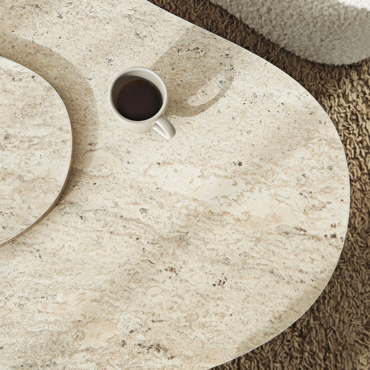 Coffee tables - Organic Coffee Table Travertine Melamine marble look Melta - 105x65 cm - Dimehouse