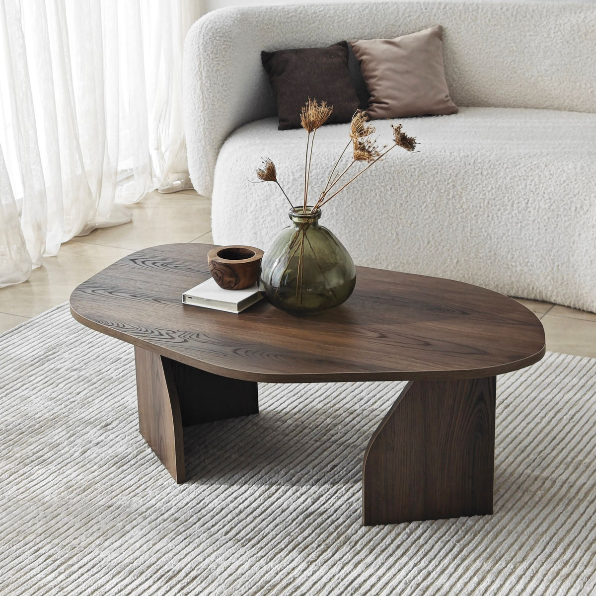 Coffee Tables - Organic Coffee Table Japandi Walnut Melamine Rack - 105x65 cm - Dimehouse