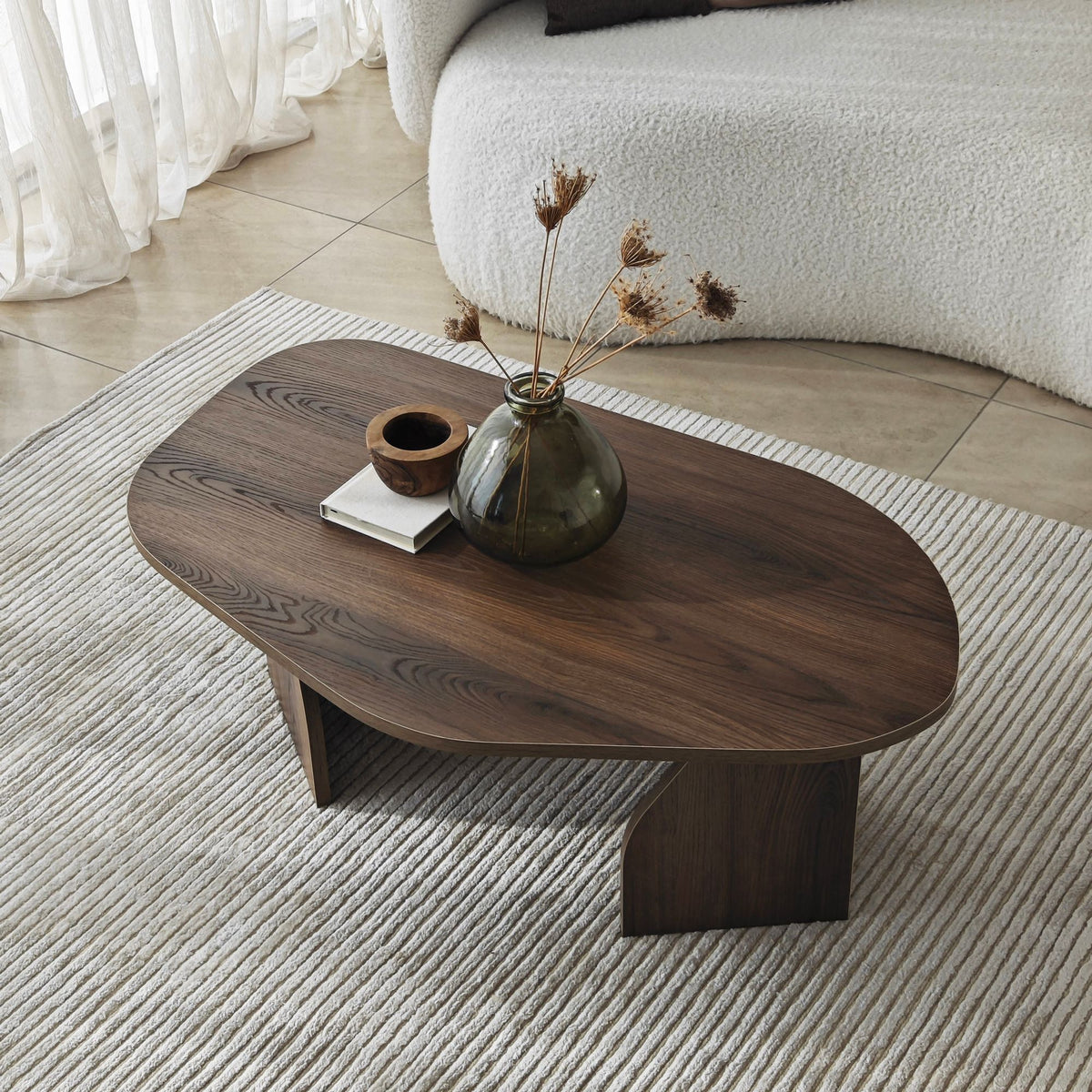 Coffee Tables - Organic Coffee Table Japandi Walnut Melamine Rack - 105x65 cm - Dimehouse
