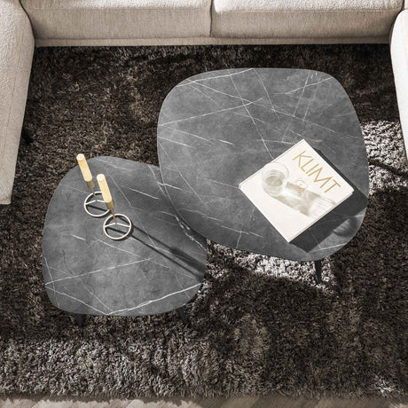 Coffee Tables - Organic Coffee Table Set of 2 Conner Ceramic Look Gray - Dimehouse