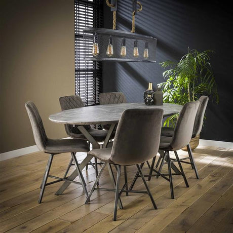 Dining tables - Oval Dining Table Hayden Industrial Concrete Look 200x100 - Dimehouse