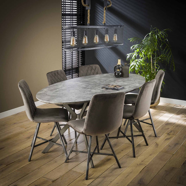 Dining tables - Oval Dining Table Hayden Industrial Concrete Look 200x100 - Dimehouse
