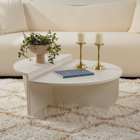 Coffee Tables - Round Coffee Table Wood White 85 cm Wood Look Melamine Orin - Dimehouse