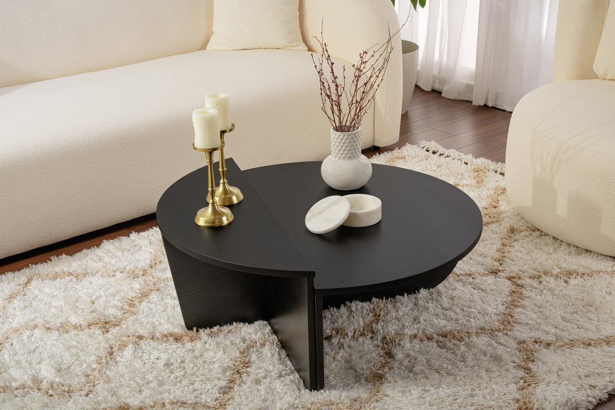 Coffee Tables - Round Coffee Table Black Stepped Melamine 85 cm Orin - Dimehouse
