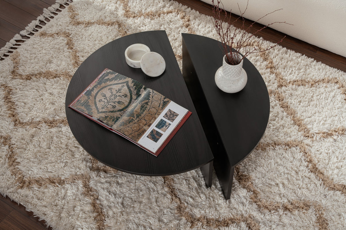 Coffee Tables - Round Coffee Table Black Stepped Melamine 85 cm Orin - Dimehouse