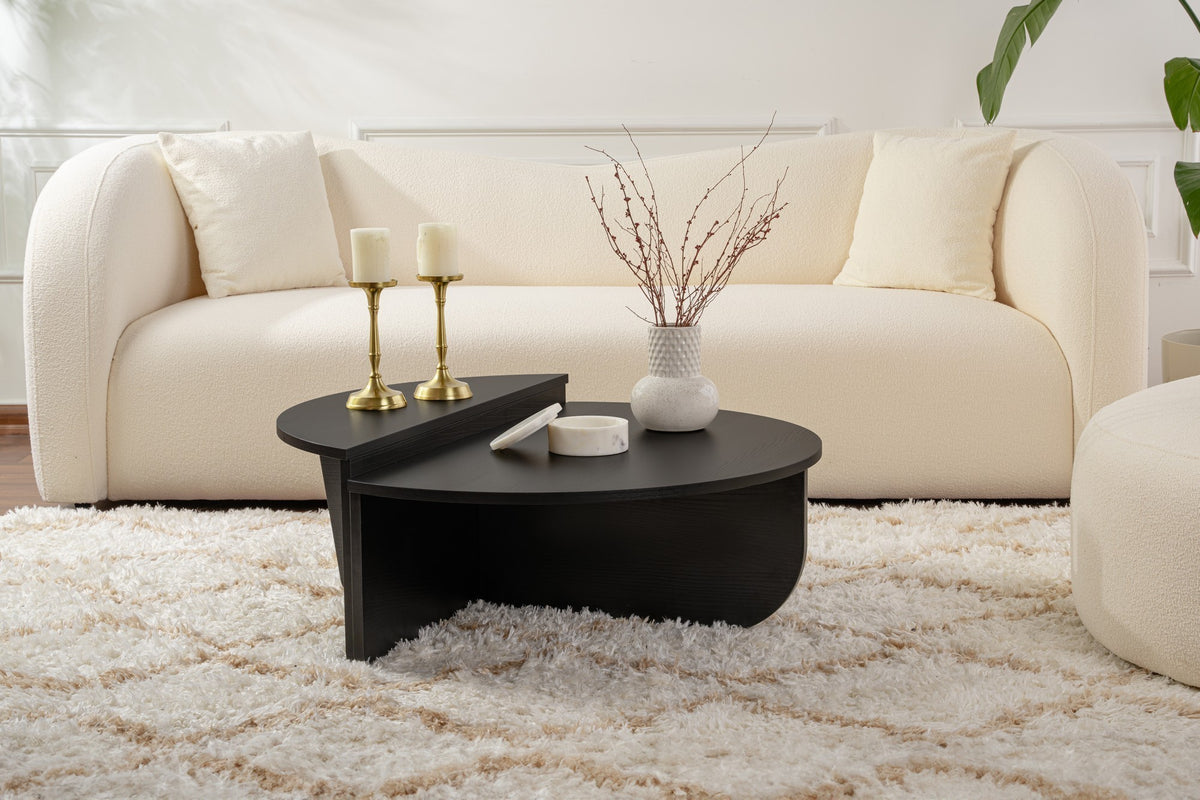 Coffee Tables - Round Coffee Table Black Stepped Melamine 85 cm Orin - Dimehouse