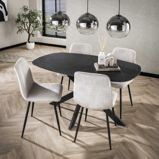 Dining tables - Mysha Danish Oval Melamine Dining Table Black 150x90 cm - Dimehouse