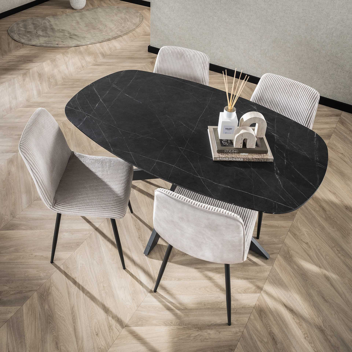 Dining tables - Mysha Danish Oval Melamine Dining Table Black 150x90 cm - Dimehouse