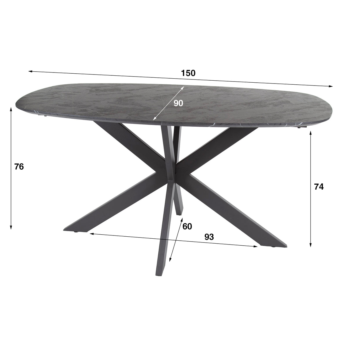 Dining tables - Mysha Danish Oval Melamine Dining Table Black 150x90 cm - Dimehouse