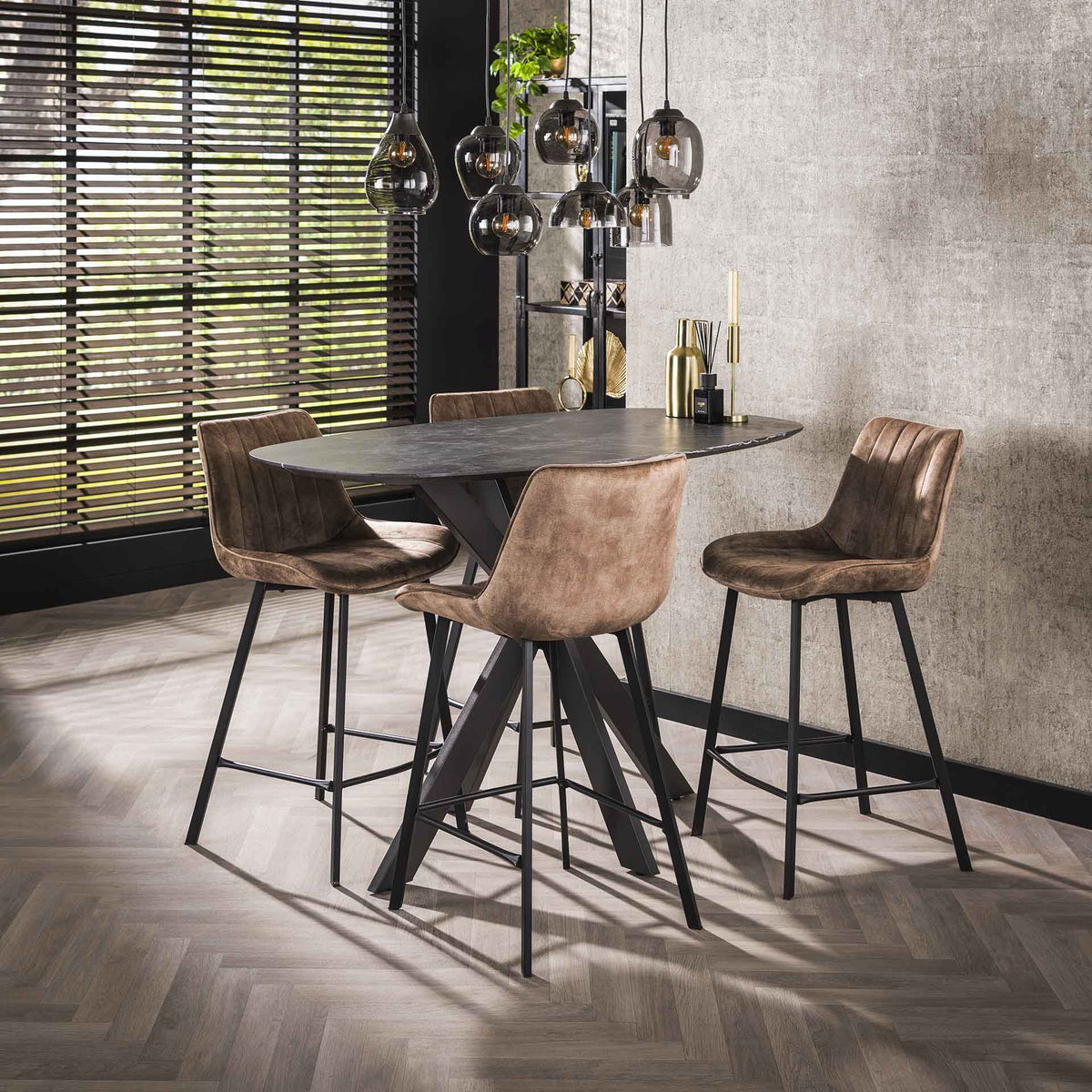 Bar tables - Danish Oval Bar table Iris 140x80 cm Spider leg Ceramic Look - Dimehouse