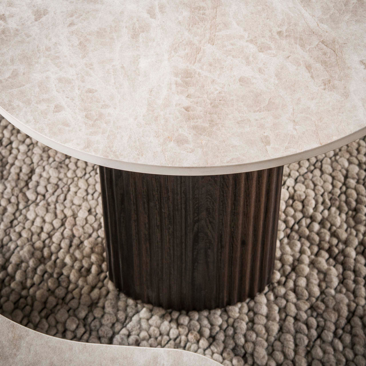 Coffee tables - Set of 2 organic coffee tables Cruz - ceramic Taj Mahal dark brown wood look ribbed - Dimehouse