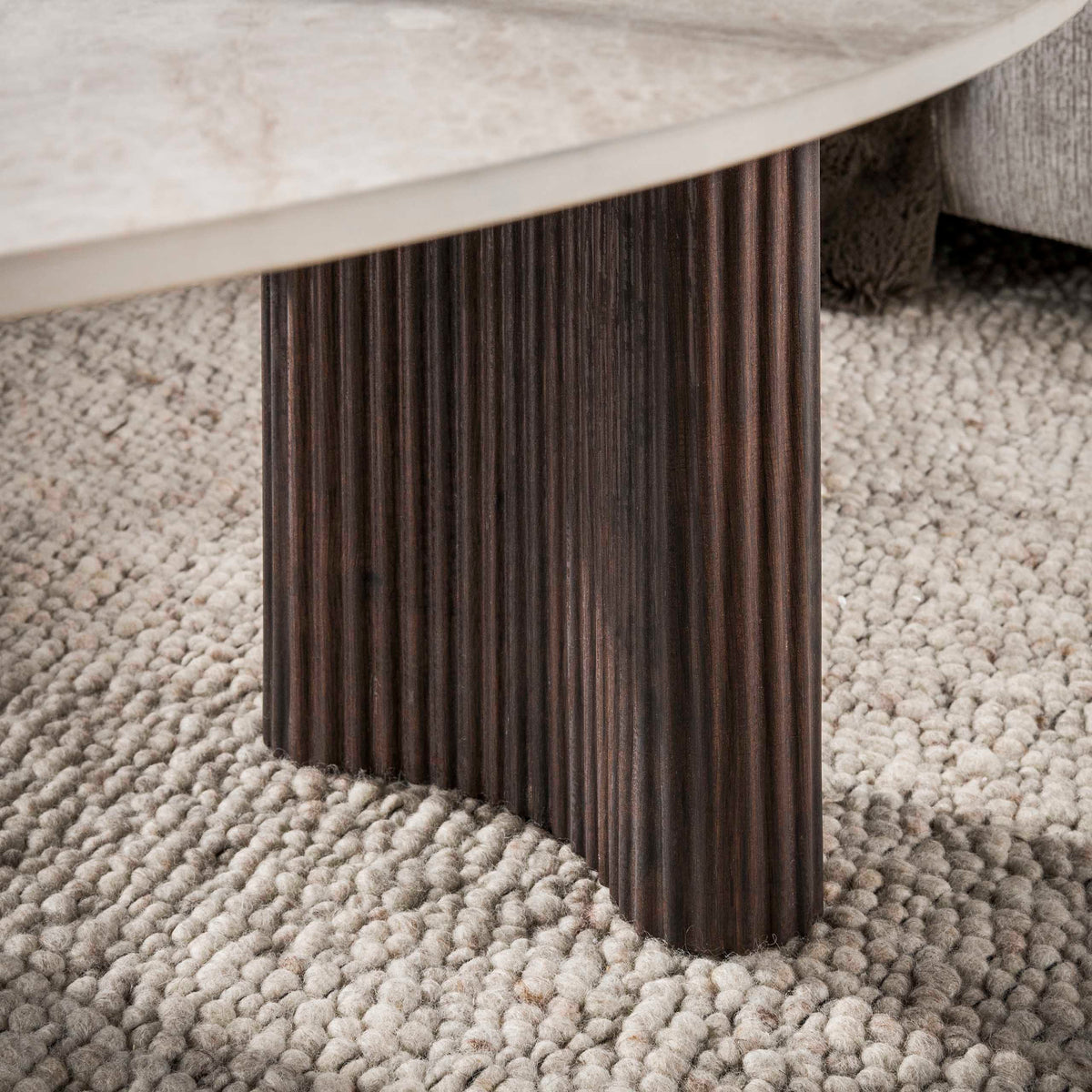 Coffee tables - Set of 2 organic coffee tables Cruz - ceramic Taj Mahal dark brown wood look ribbed - Dimehouse
