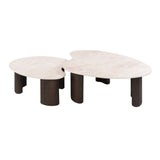 Coffee tables - Set of 2 organic coffee tables Cruz - ceramic Taj Mahal dark brown wood look ribbed - Dimehouse