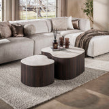 Set of 2 organic coffee tables Cruz bold - ceramic Taj Mahal dark brown wood look ribbed
