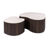 Set of 2 organic coffee tables Cruz bold - ceramic Taj Mahal dark brown wood look ribbed - white photo