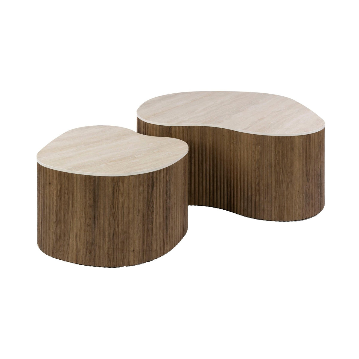 Set of 2 organic coffee tables Cruz bold - ceramic Travertine - white photo