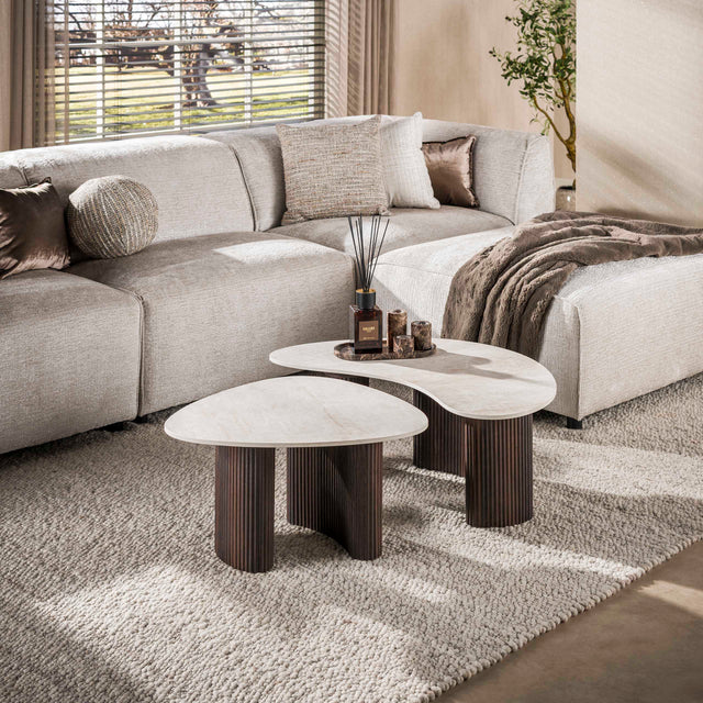 Organic coffee table set of 2 with luxurious 3D Taj Mahal ceramics