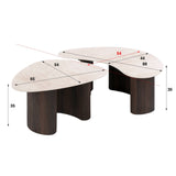 Organic coffee table set of 2 with luxurious 3D Taj Mahal ceramics - white photo with dimensions