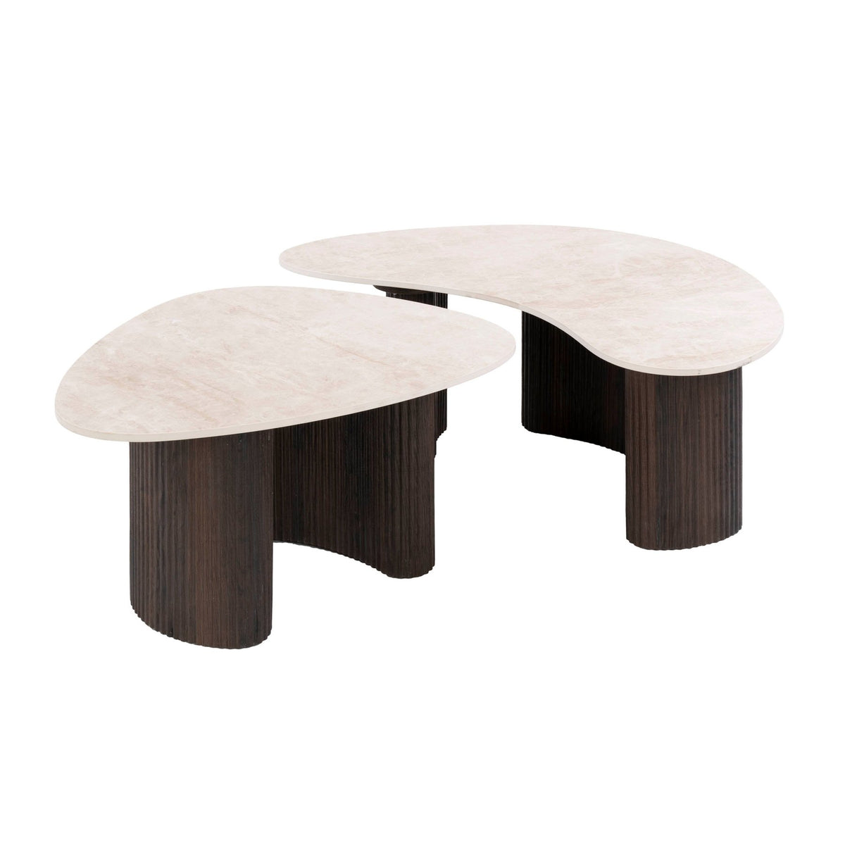 Organic coffee table set of 2 with luxurious 3D Taj Mahal ceramics - white photo