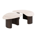 Organic coffee table set of 2 with luxurious 3D Taj Mahal ceramics - white photo