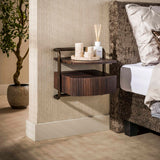 Bedside table - Floating bedside table with 1 drawer dark brown wood bronze frame Blaze - Dimehouse