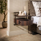 Bedside table - Floating bedside table with 1 drawer dark brown wood bronze frame Blaze - Dimehouse