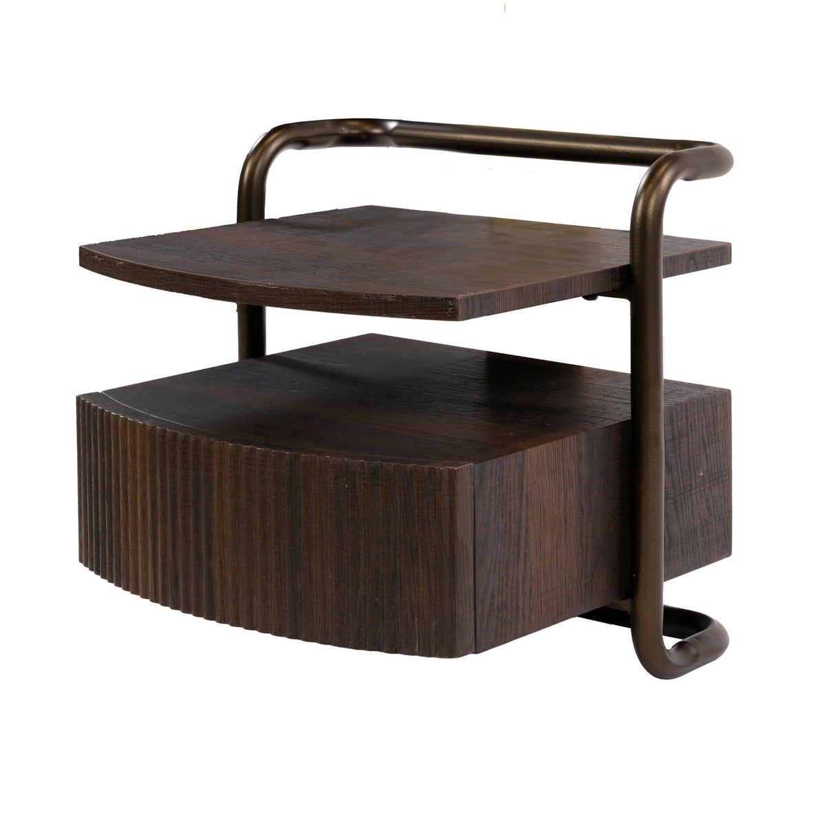 Bedside table - Floating bedside table with 1 drawer dark brown wood bronze frame Blaze - Dimehouse