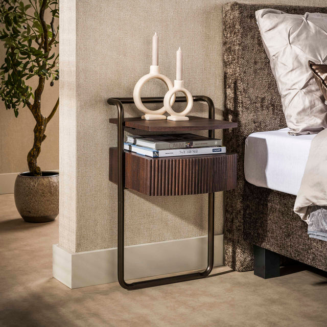 Bedside table - Bedside table with 1 drawer dark brown wood bronze frame Blaze - Dimehouse