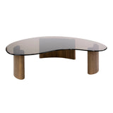 Organic coffee table with smoked glass table top and oak-look legs, white photo