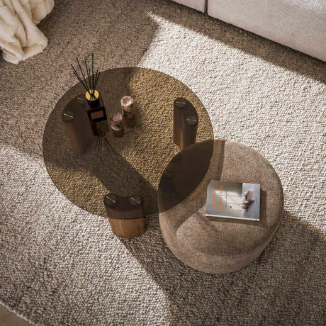 Round coffee table set table with ottoman - top view