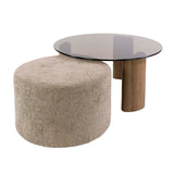 Round coffee table set table with ottoman - white photo