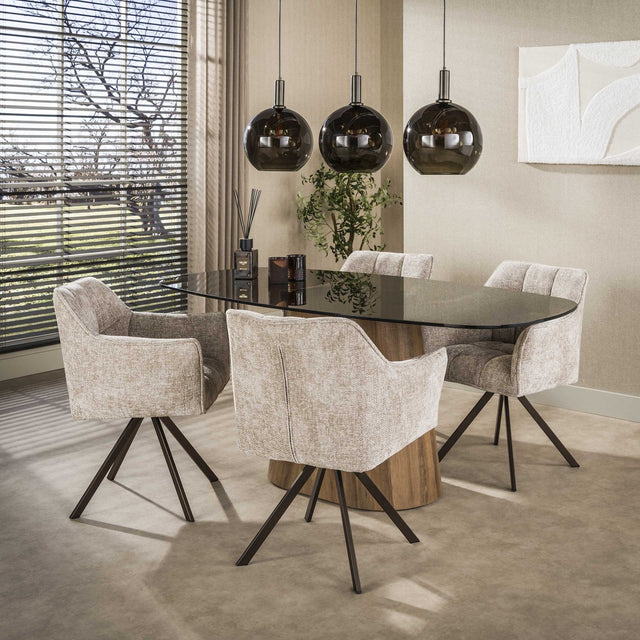Dining table - Danish oval dining table brown smoked glass oak - Thor look frame 180 cm - Dimehouse