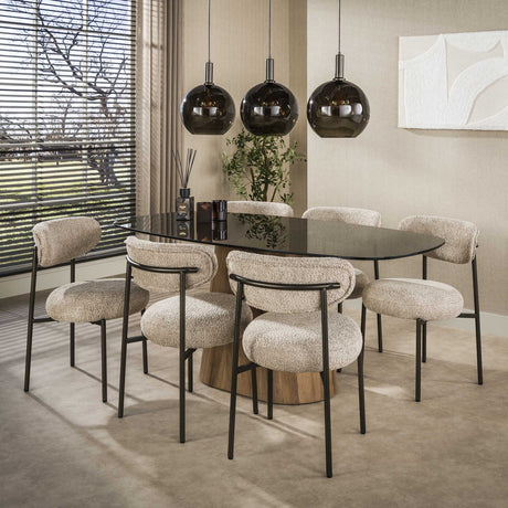 Dining table - Danish oval dining table brown smoked glass oak - Thor look frame 215 cm - Dimehouse