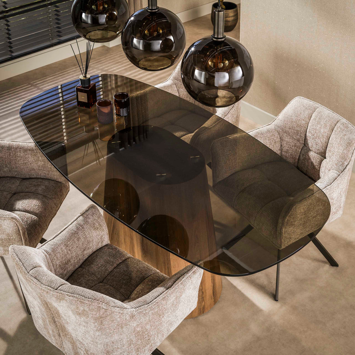 Dining table - Danish oval dining table brown smoked glass oak - Thor look frame 215 cm - Dimehouse