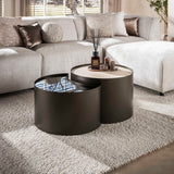 Coffee tables - Set of 2 coffee tables Moony – metal frame & ceramic travertine look and glass - Dimehouse