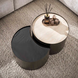 Coffee tables - Set of 2 coffee tables Moony – metal frame & ceramic travertine look and glass - Dimehouse