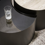 Coffee tables - Set of 2 coffee tables Moony – metal frame & ceramic travertine look and glass - Dimehouse