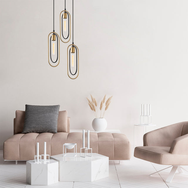 Hanging lamps - Hanging lamp 3 - lights Black Gold Metal Dune - Dimehouse