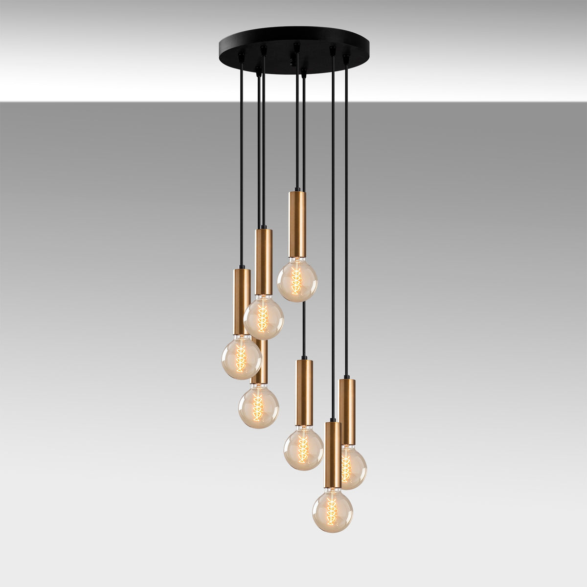 Hanging lamps - Hanging lamp 7 - light Stepped Bronze-coloured Metal Scarlet - Dimehouse