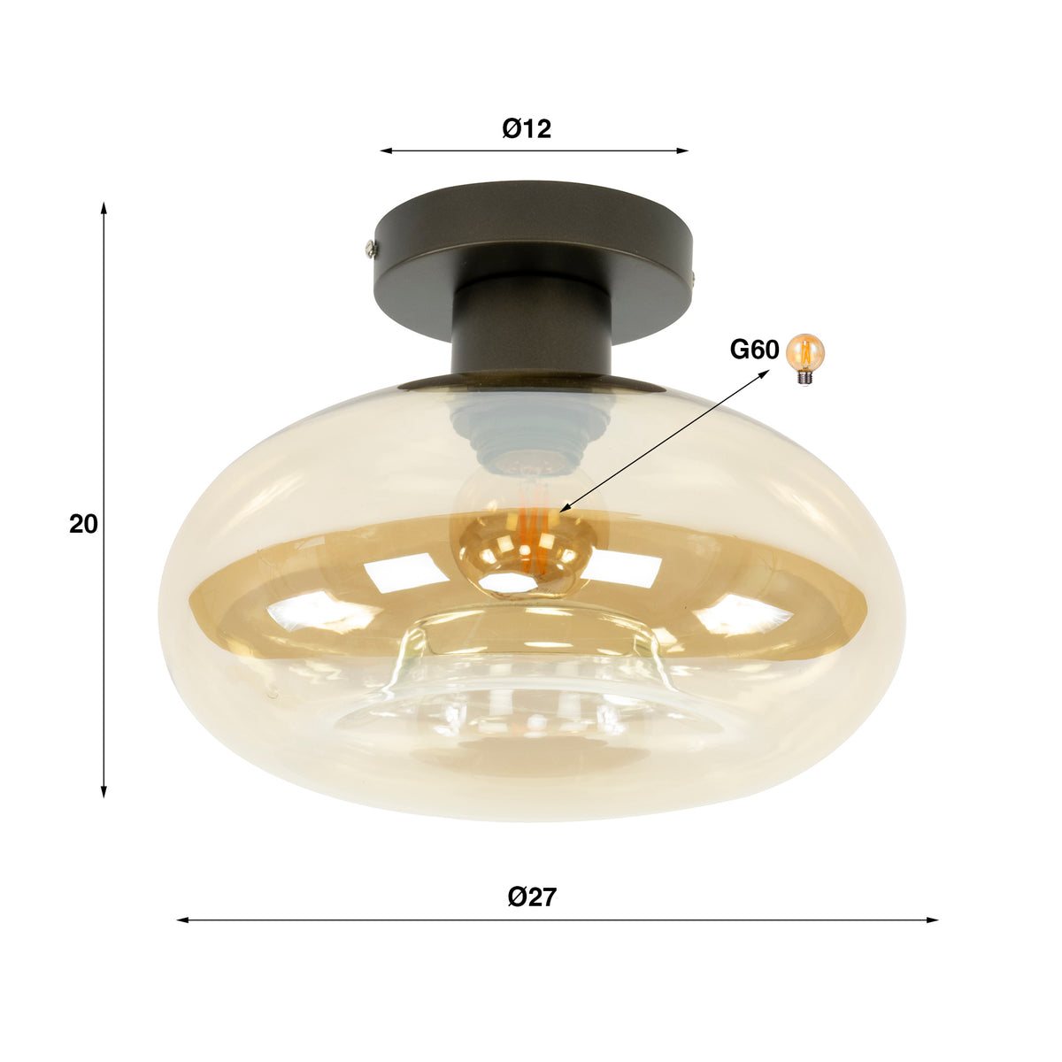 Ceiling lamps - Ceiling lamp Sola 1 - light Amber glass 27 cm - Dimehouse