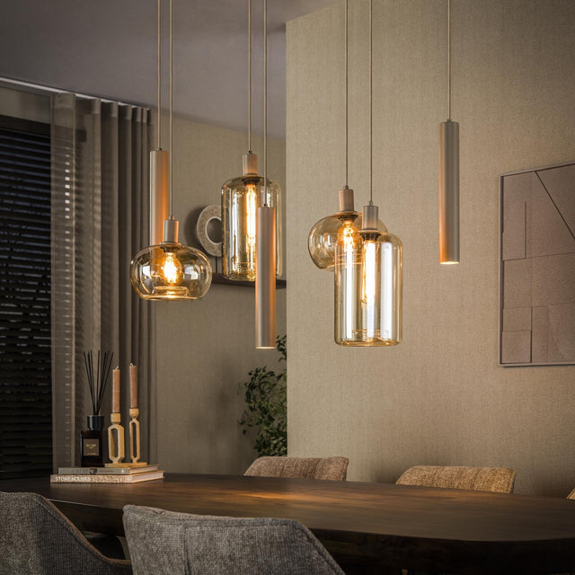 Hanging lamp - Hanging lamp Sera 7 - light beige metal amber glass - Dimehouse
