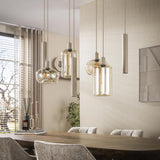 Hanging lamp - Hanging lamp Sera 7 - light beige metal amber glass - Dimehouse