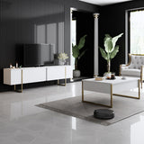 TV Furniture - TV Furniture Luxury White Gold Melamine 180x50x30 cm - Dimehouse