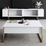 TV Furniture - TV Furniture Luxury White Gold Melamine 180x50x30 cm - Dimehouse