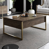 Coffee tables - Rectangular Coffee Table Walnut Luxury 90x60 - Golden Frame - Dimehouse