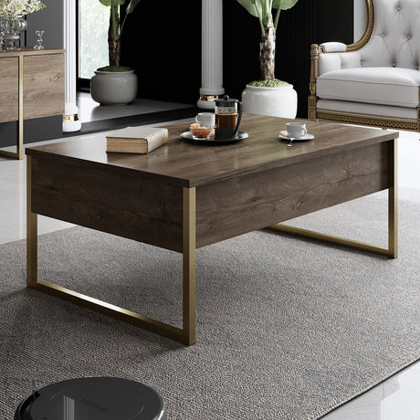 Coffee tables - Rectangular Coffee Table Walnut Luxury 90x60 - Golden Frame - Dimehouse