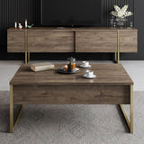 Coffee tables - Rectangular Coffee Table Walnut Luxury 90x60 - Golden Frame - Dimehouse