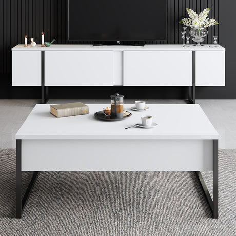Coffee Tables - Rectangular Coffee Table White Luxury 90x60 - Black Frame - Dimehouse