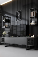 TV Furniture - TV Furniture Set Black Line Anthracite Black Melamine 180x48x30 cm - Dimehouse