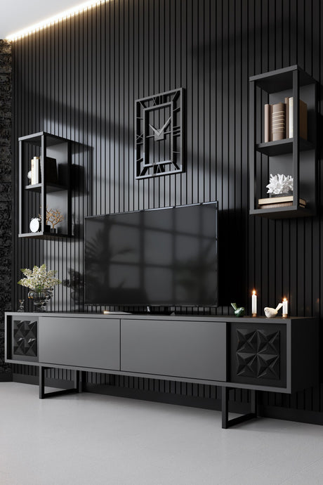 TV Furniture - TV Furniture Set Black Line Anthracite Black Melamine 180x48x30 cm - Dimehouse
